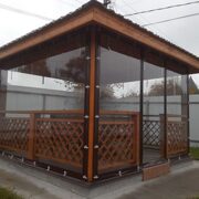 СНТ "Петушок". Изготовлены и установлены мягкие окна на беседку из бруса.